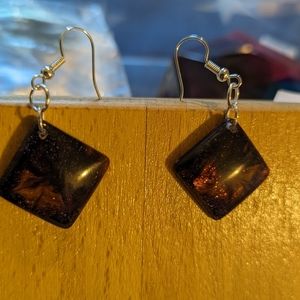 Hand Crafted resin dangle earrings red and black
